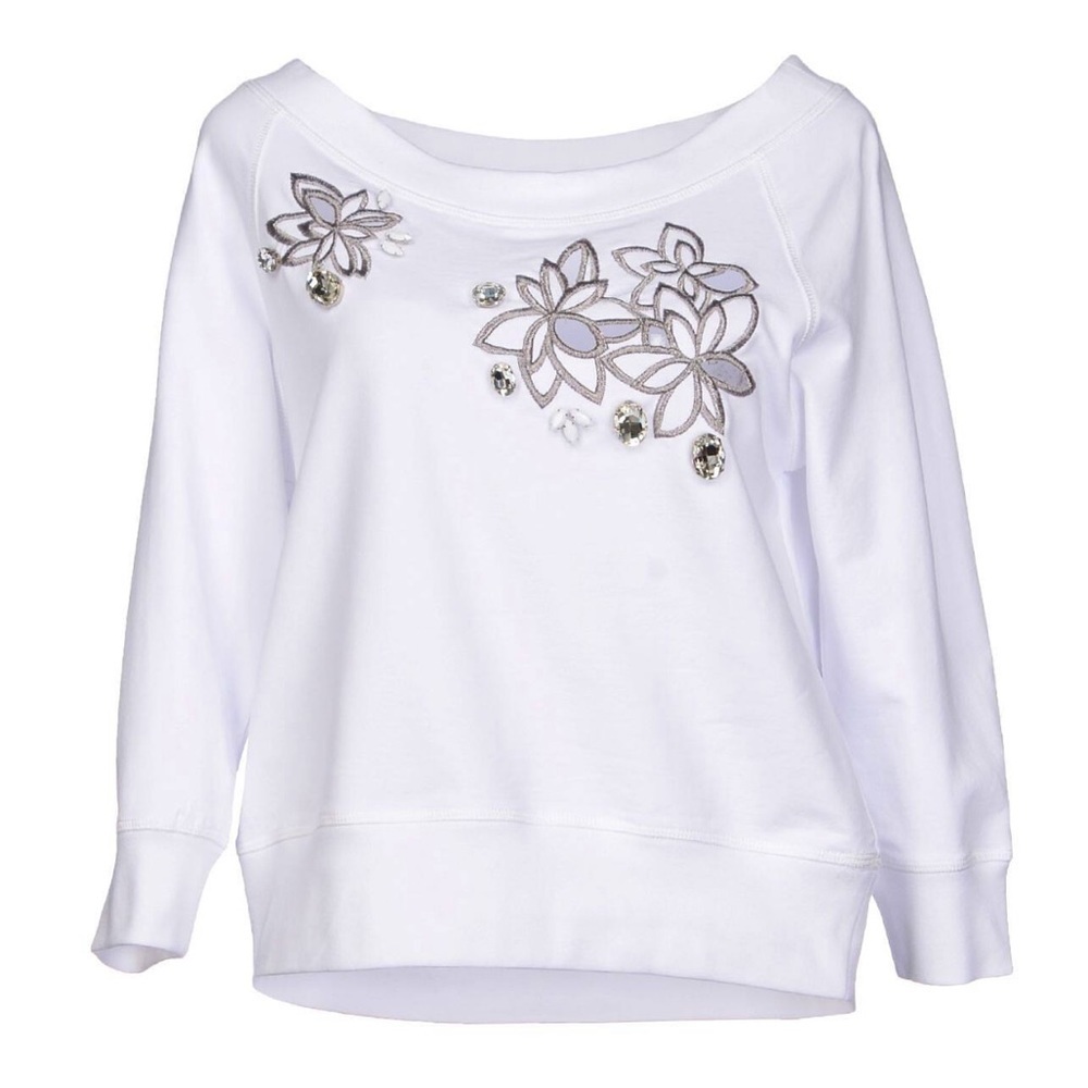 Annarita White Sweatshirt With Cut-Outs And Rhinestones Size 8